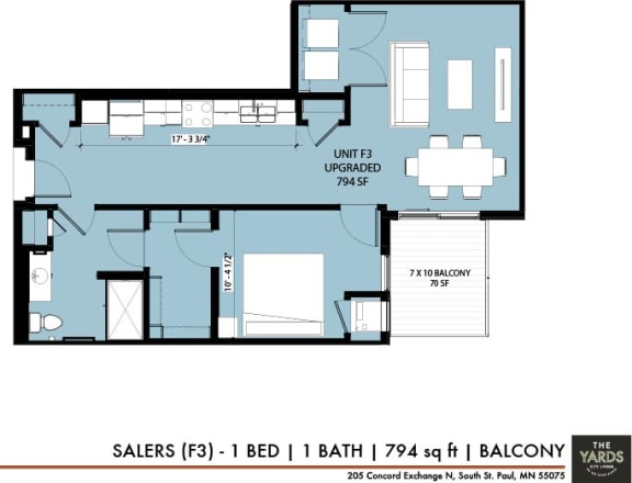 1 bed 1 bath floor plan Nat The Yards, South St. Paul, 55075