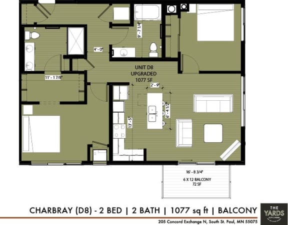 a floor plan of a small apartment at The Yards and Backyards, Saint Paul