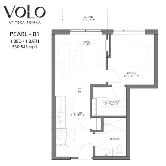 Floor Plan  1 bedroom 1 bathroom floor plan V at Volo at Texa Tonka Apartments, St Louis Park, 55426