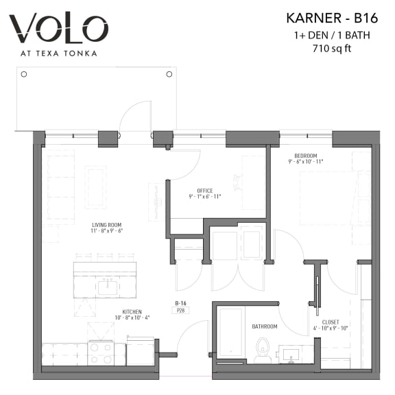 1 bedroom 1 bathroom floor plan Y at Volo at Texa Tonka Apartments, Minnesota, 55426
