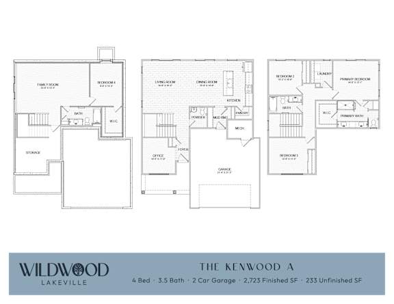 A floor plan for a home with four bedrooms and a garage.