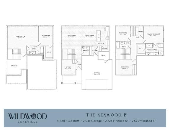A floor plan for a home with four bedrooms and a garage.