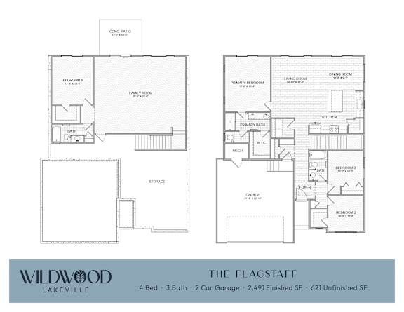 A floor plan for a home with a living room, dining room, and kitchen.