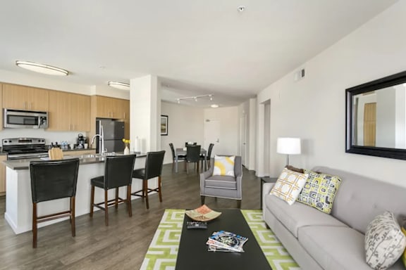 Modern Living Area With Kitchen at Cirrus Redwood City, Redwood City, CA