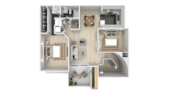 A detailed 3D floor plan of a house showing all rooms and their layouts.