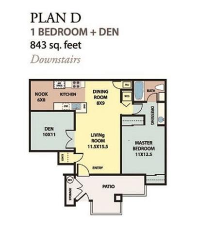 floor plan of the plan with bedrooms and baths  at The Resort at Encinitas Luxury Apartment Homes, Encinitas, CA, 92024