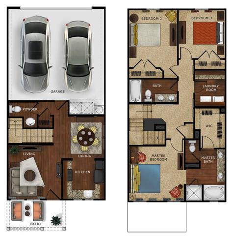 two different floor plans of a house and a car two different floor plans of a house and a car at The Vines at Riverpark, LLC, California