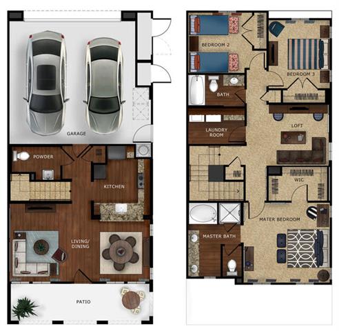 two different layouts of a parking lot and a car at The Vines at Riverpark, LLC, California, 93036