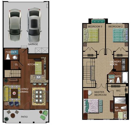 the floor plan of a house with a garage and a parking the floor plan of a house with a garage and a parking at The Vines at Riverpark, LLC, Oxnard, 93036