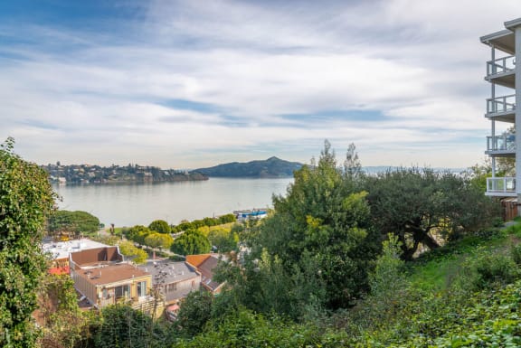 a view of a city and the water from a balcony at The Pier at Sausalito, Sausalito, CA 94965