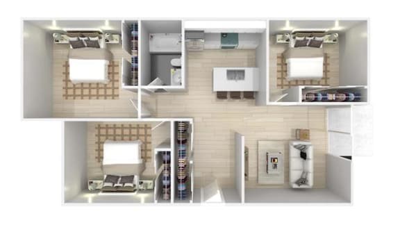 3 Bed 1 Bath Floor Plan at Parc Medallion LLC, Union City