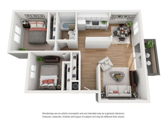 a stylized floor plan with a bedroom and a living room at Parc Medallion LLC, Union City