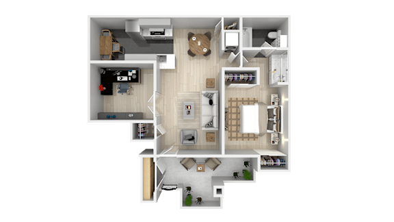 A detailed 3D floor plan of a house showing all rooms and their layout.
