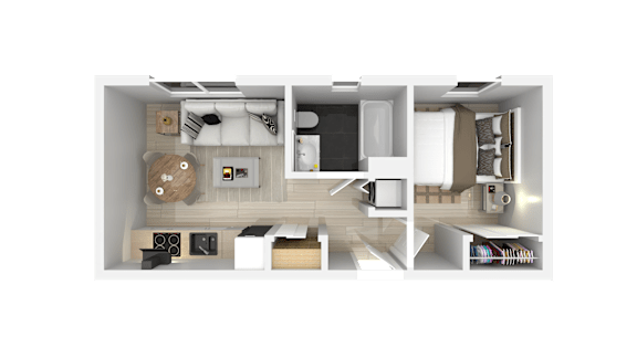 1 Bed Floorplan at 888 Fourth Street Apartments, LLC, Santa Rosa, CA