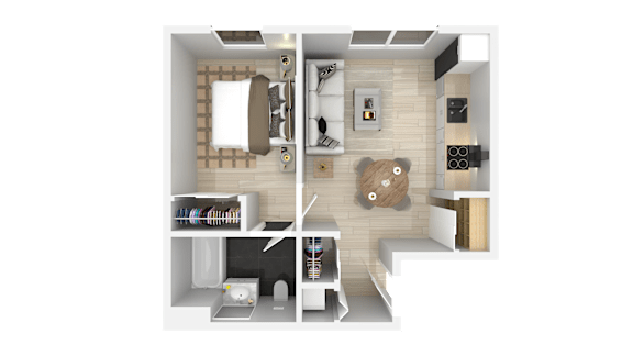 1 Bedroom Floorplan at 888 Fourth Street Apartments, LLC, Santa Rosa