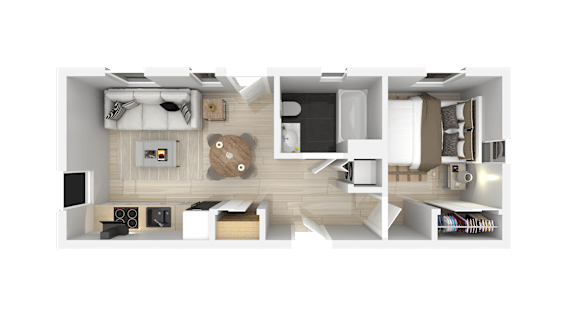 One Bed Floorplan at 888 Fourth Street Apartments, LLC, Santa Rosa, 95404