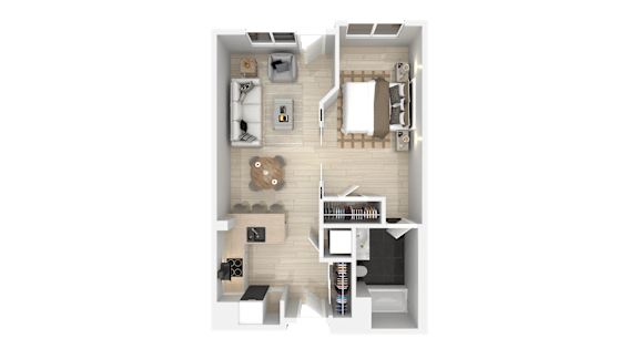 One Bedroom Floorplan at 888 Fourth Street Apartments, LLC, Santa Rosa, California