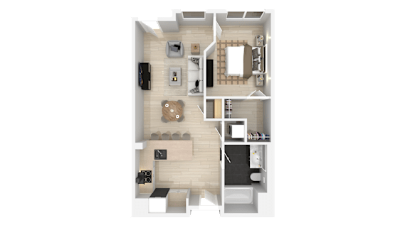 1 Bed 1 Bath Floorplan at 888 Fourth Street Apartments, LLC, California