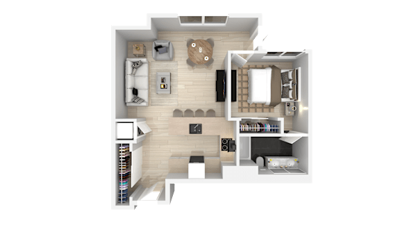 One Bed 1 Bath Floorplan at 888 Fourth Street Apartments, LLC, Santa Rosa