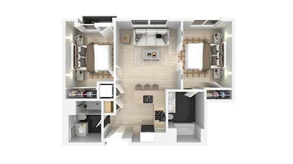2 Bed Floorplan at 888 Fourth Street Apartments, LLC, Santa Rosa, California