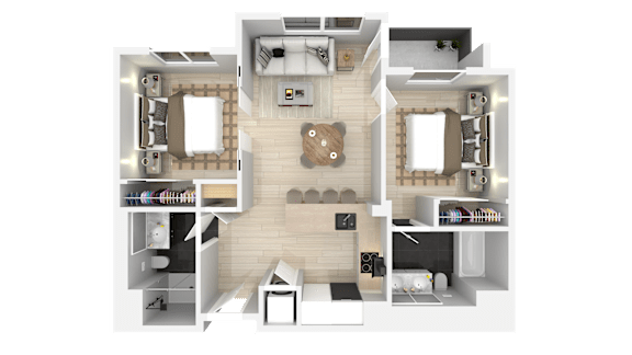 Two Bedroom Floorplan at 888 Fourth Street Apartments, LLC, Santa Rosa, CA, 95404