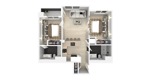 2 Bed 2 Bathroom Floorplan at 888 Fourth Street Apartments, LLC, Santa Rosa, 95404