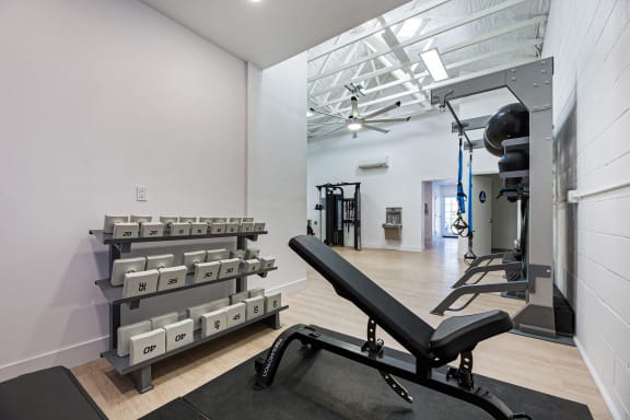 Fitness Center With Yoga/Stretch Area at The Resort at Encinitas Luxury Apartment Homes, Encinitas, CA, 92024