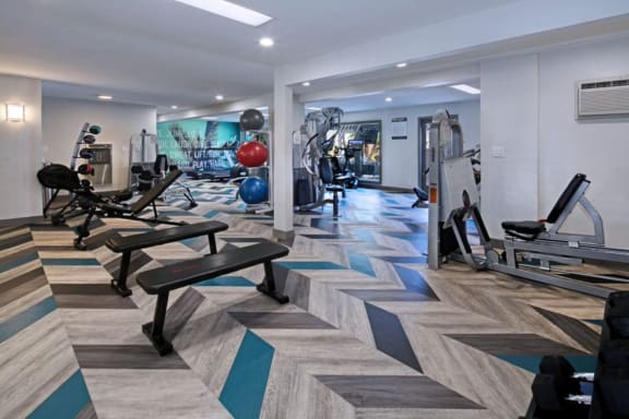 the gym at the flats at obsidian at City View Apartments at Warner Center, Woodland Hills, CA