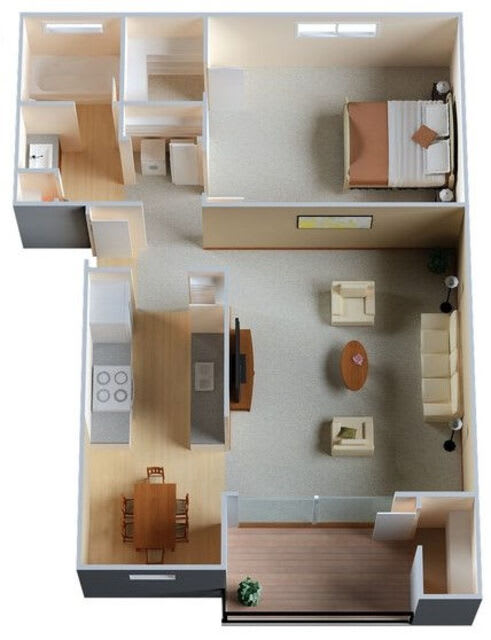 a room with a bedroom and a living room at Sunnyvale Crossings Apartments, LLC, Sunnyvale