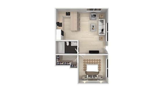 1 Bed Floorplan at Ocean Villas Apartments, California