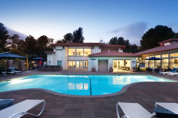 the swimming pool at the resort at dusk at The Bryant, California