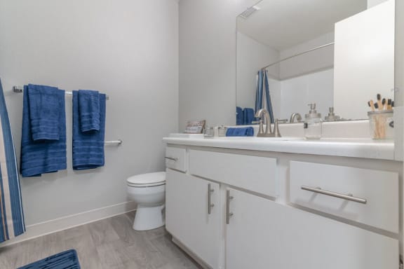Modern Bathroom with Framed Mirror at The Gates at the Marina Apartments, Marina, CA, California