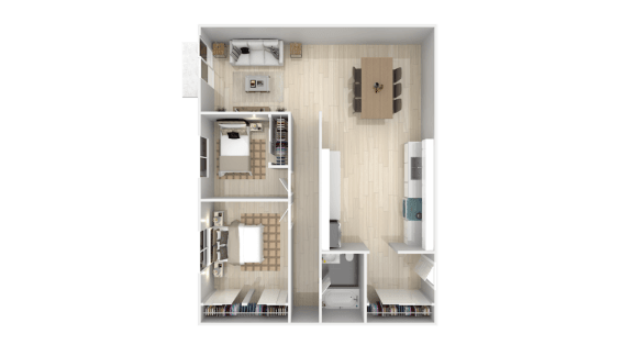 a model of a house with a bedroom and a living room at The Hills Apartments at Thousand Oaks, California