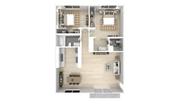 a rendering of a 3d floor plan of a apartment at Latitude Apartments at Mission Valley, San Diego, CA