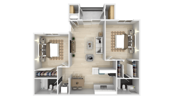 Floor Plan  a rendering of a 3d floor plan of a house at La Jolla Blue, San Diego, CA 92122
