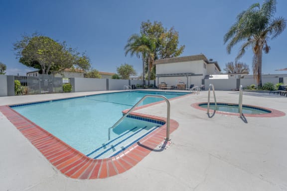 our apartments have a large swimming pool and a spa at Ocean Villas, Oxnard