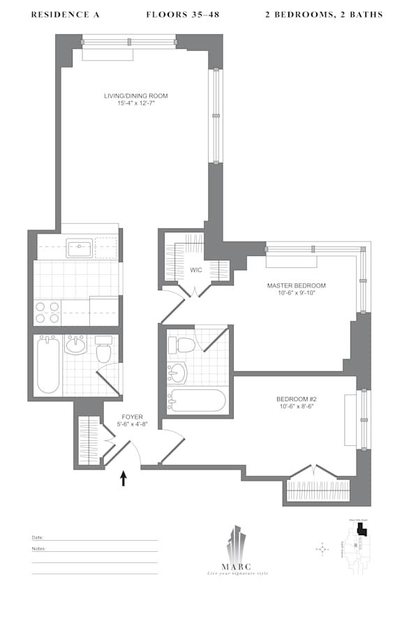 2bd 2bth Floor Plan at MARC Apartments, New York, NY