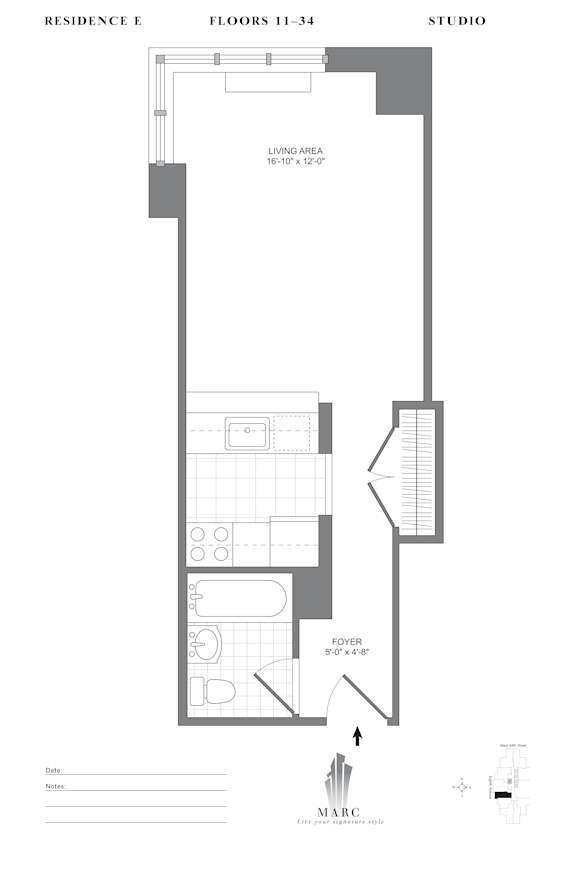 Studio Floor Plan at MARC Apartments, New York, 10019