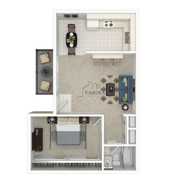 A floor plan of a room with a bed, a desk, and a chair.