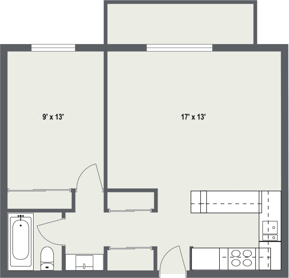 a floor plan of a unit with a bedroom and a bathroom