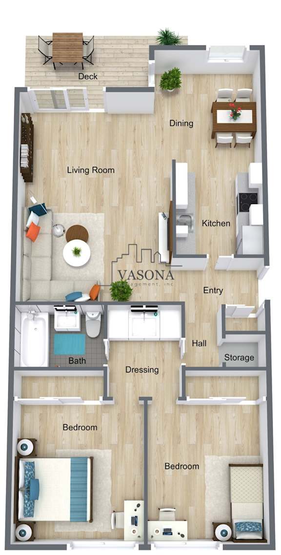 A floor plan of a Vasona apartment layout.