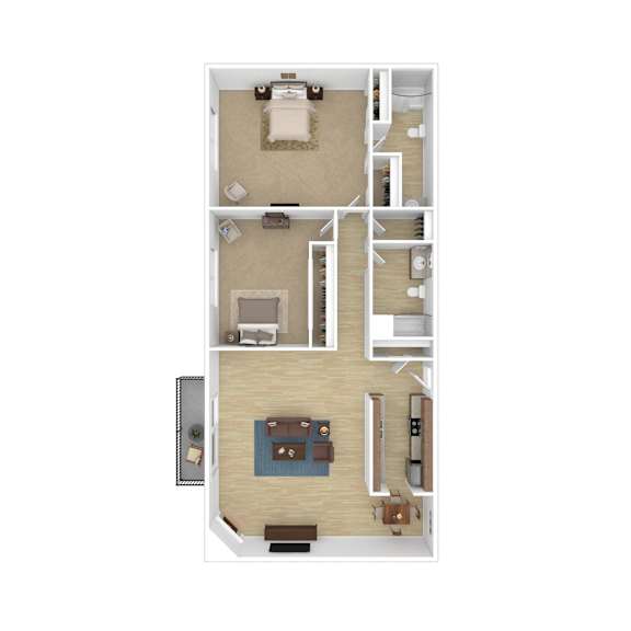 a floor plan of a studio apartment with a bedroom and a living room