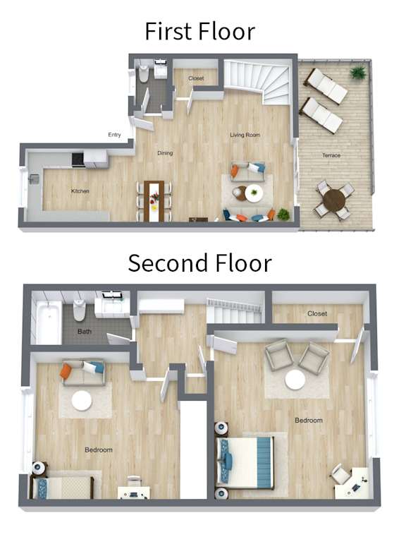 a floor plan of a first floor and a second floor