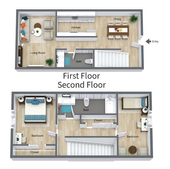 A diagram shows the layout of a two-story apartment with labeled rooms.