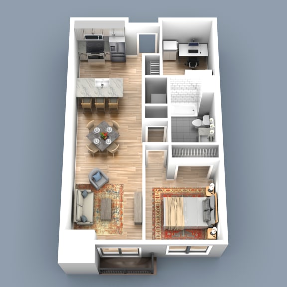 a floor plan of a house with a bedroom and a living room