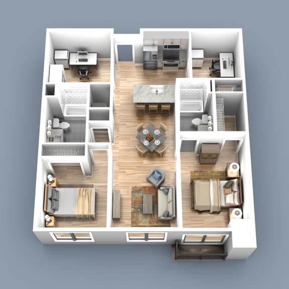 a 3d floor plan of a house with a bedroom and living room