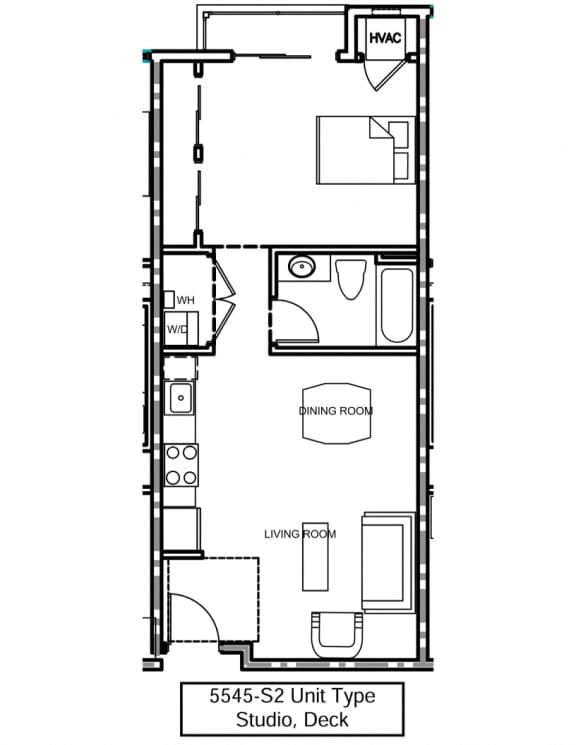 a floor plan of a studio apartment with full bath