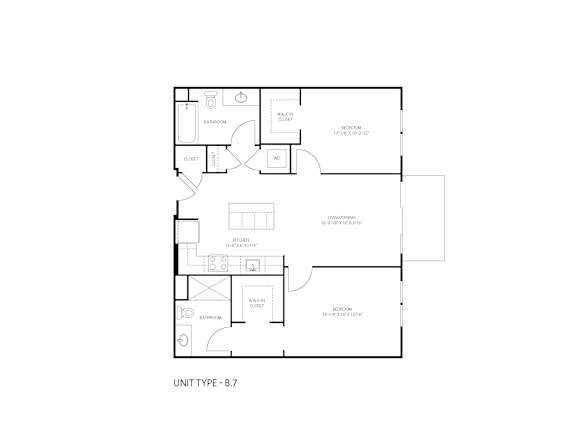 A floor plan of a unit type B-7 with labeled rooms.