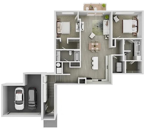 a floor plan of a house with a garage and a car