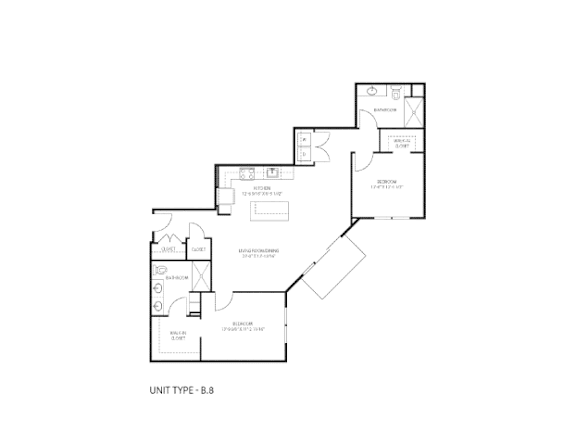 A black and white image of a floor plan for a unit type B-8.